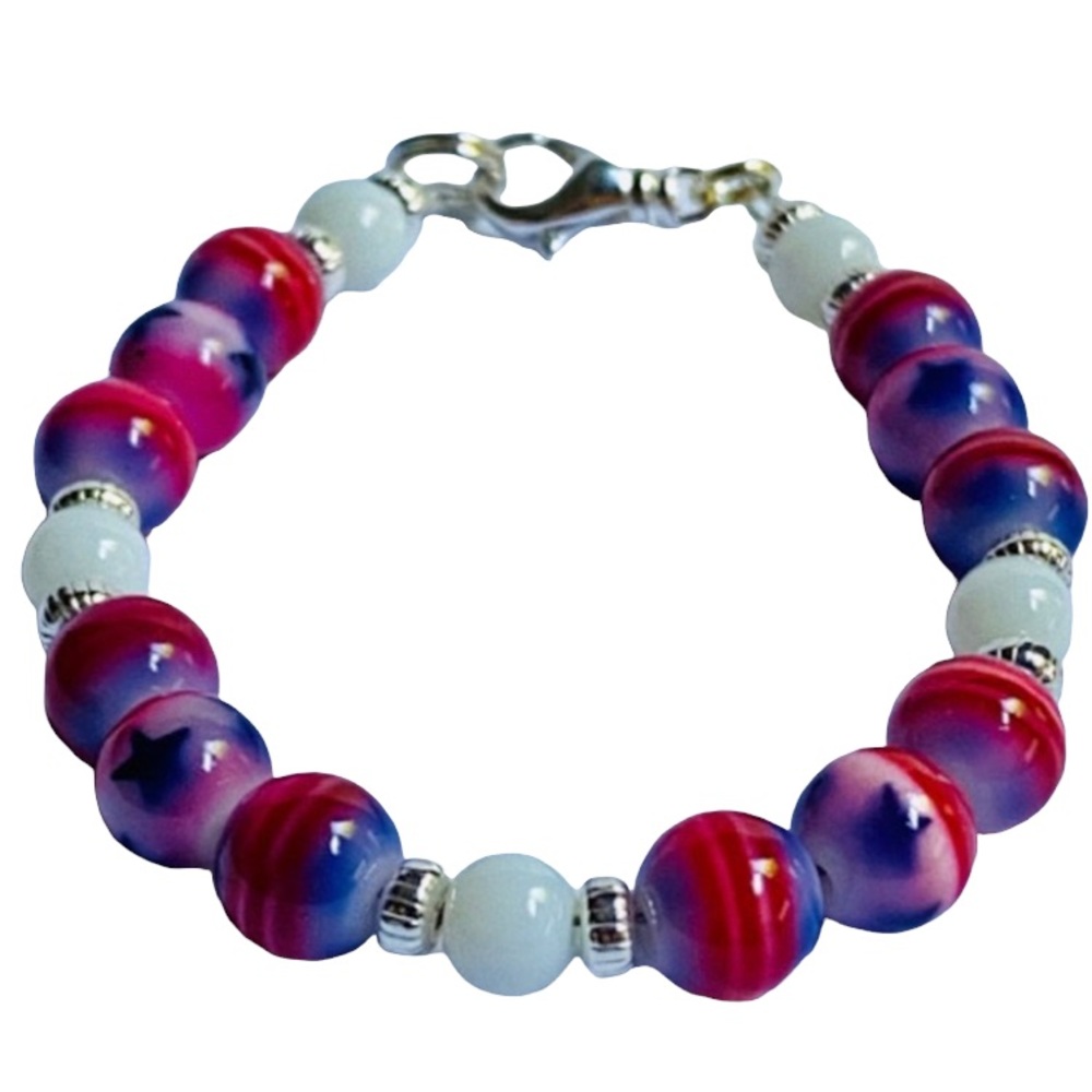 HAND CRAFTED Bracelet Stars and Stripes Red, White & Blue Patriotic Flag - Picture 2 of 5
